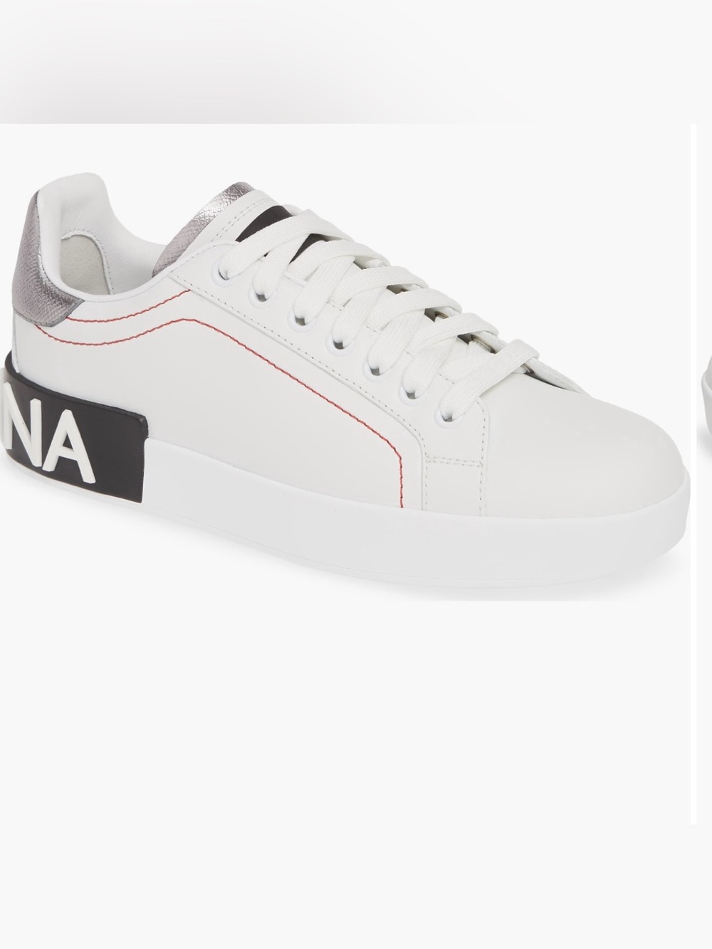 Dolce & Gabbana White Leather Low-Top Sneakers with White and Silver Sz 7.5  New